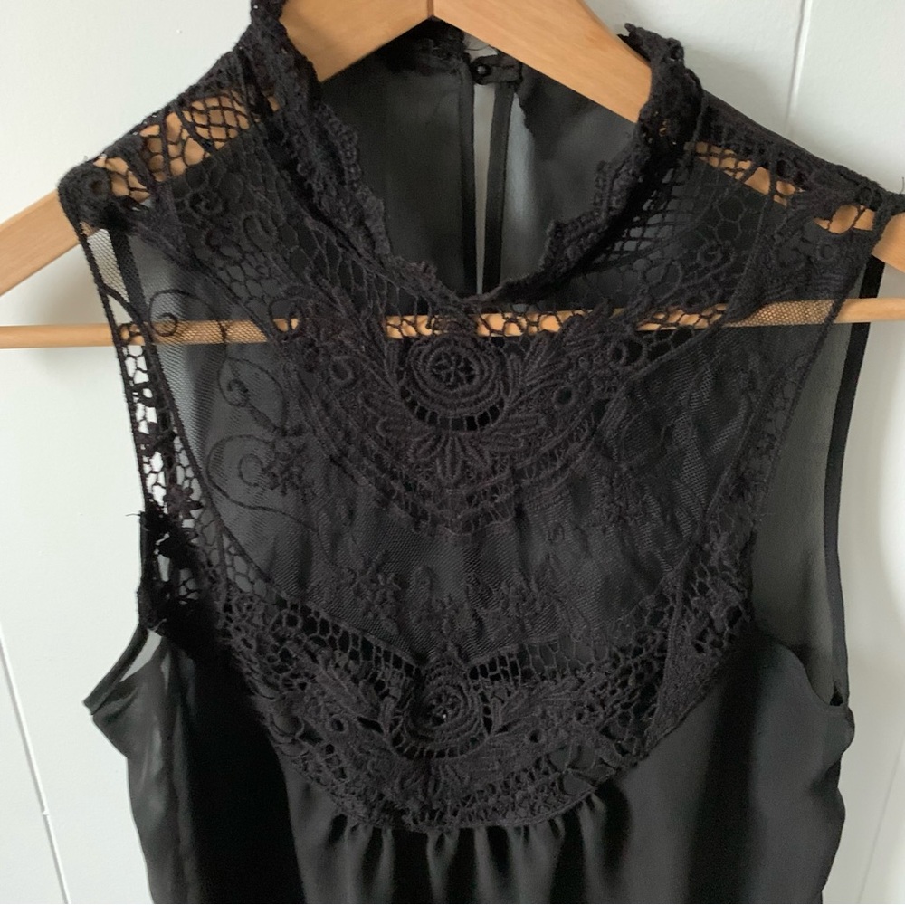 Black sleeveless sheer boho lace blouse
